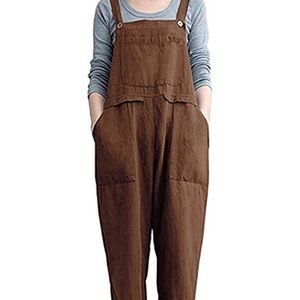 ZANZEA Women's Bib Baggy Overalls Cotton Linen